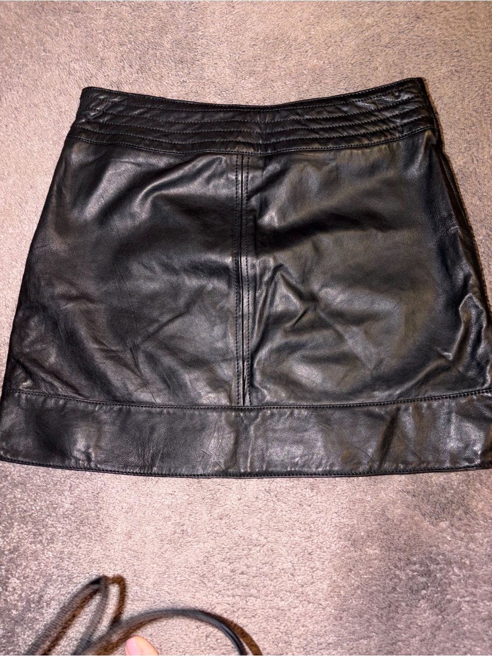 Trouve Black Leather Mini Skirt with Quilted Waistband